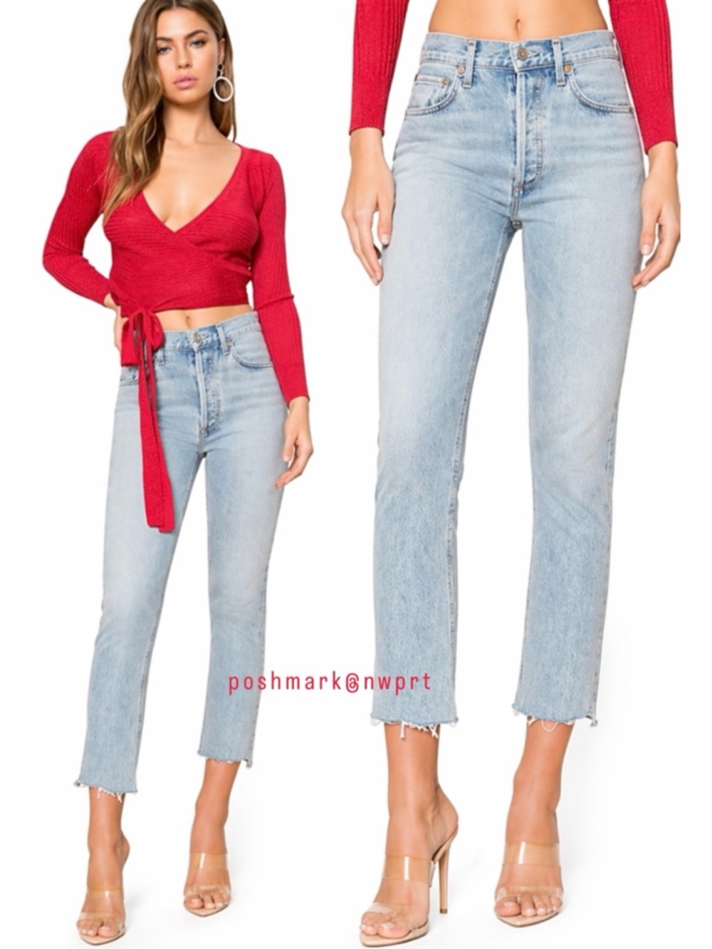AGOLDE Riley Zephyr High Rise Straight Leg Crop Blue Jeans 24